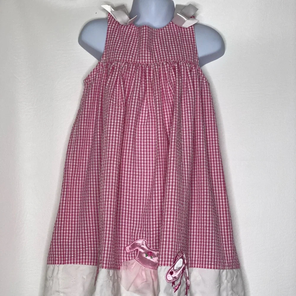 Rare editions girls pink gingham ballet appliqué sundress Sz 4